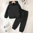 thumbnail image 2 of HFHAPW Girls Boys Hooded Suit Kids Fall Winter Pullover Sweatsuit and Jogging Pants Unisex Tracksuit(Black,7-8 Y), 2 of 8