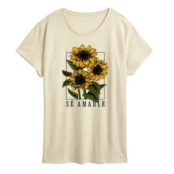 Instant Message - Vintage Sunflowers Se Amable Short Sleeve Graphic T-Shirt