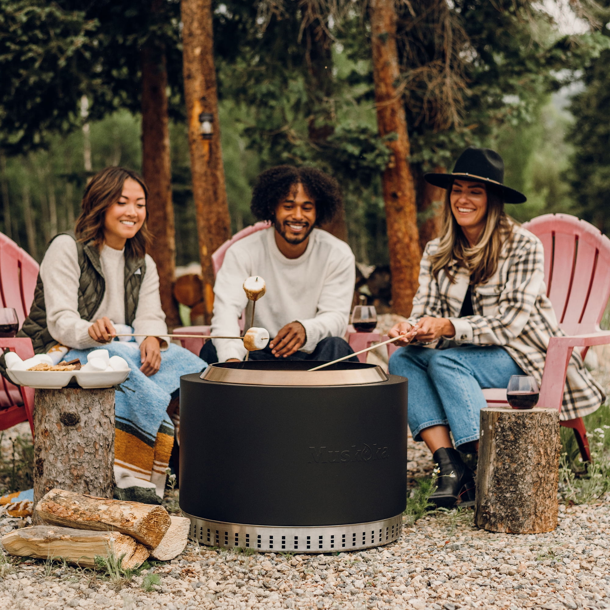 Muskoka 25" Black Steel/Stainless Steel Smokeless Wood Fire Pit with Lid, Poker & Protective Cover