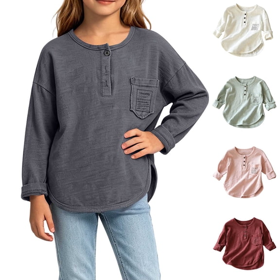 Bovxnpu Unisex Girls Long Sleeve Shirts Undershirts Long Sleeve Slub Cotton Base Layer Pullover Girls Tops