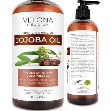 Velona Jojoba Oil - 16 oz | 100% Pure and Natural Carrier Oil| Golden, Unrefined, Cold Pressed, Hexane Free | Moisturizing Face, Hair, Body, Skin Care, Stretch Marks, Cuticles