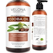 velona Jojoba Oil - 16 fl oz (With Pump) | 100% Pure and Natural | Golden, Unrefined, Cold Pressed, Hexane Free | Moisturizing Face, Hair, Body, Skin Care