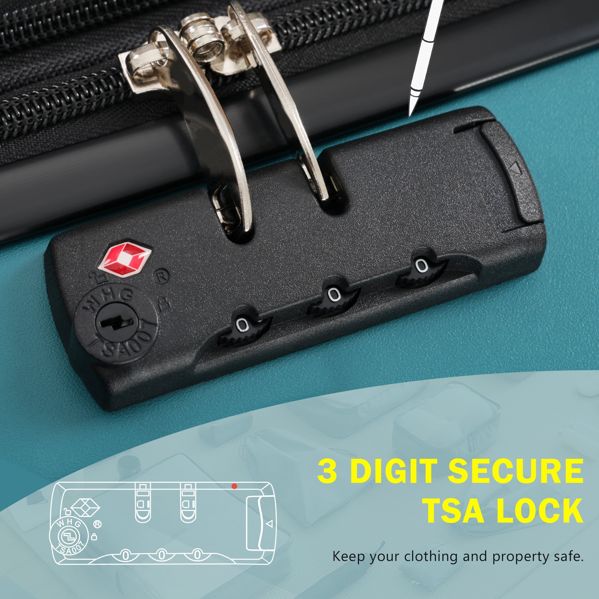 Euroco Luggage Sets 3 Piece,Front Opening Hardside Carry on Luggage with USB Port,Expandable Checked Suitcase with Bags,Spinner Wheels & TSA Lock for Travel,20"+24",Dark Green