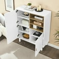 thumbnail image 4 of Furvclv Dresser Closet, Storage Cabinet With Leather Handles, 3 Doors, Solid Wood Round Legs, Open Shelves, Waterproof And Scratch Resistant Buffet Cabinet For Living Room, 4 of 9
