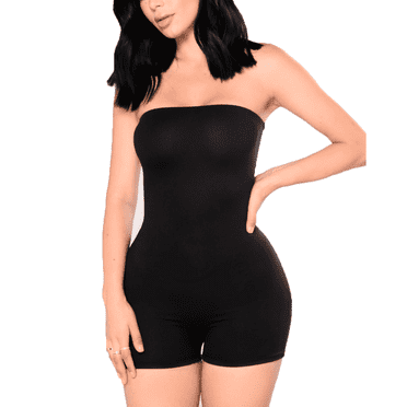 Womens Strapless Tube Jumpsuit Solid Color Sleeveless Bodycon Short Romper Catsuit