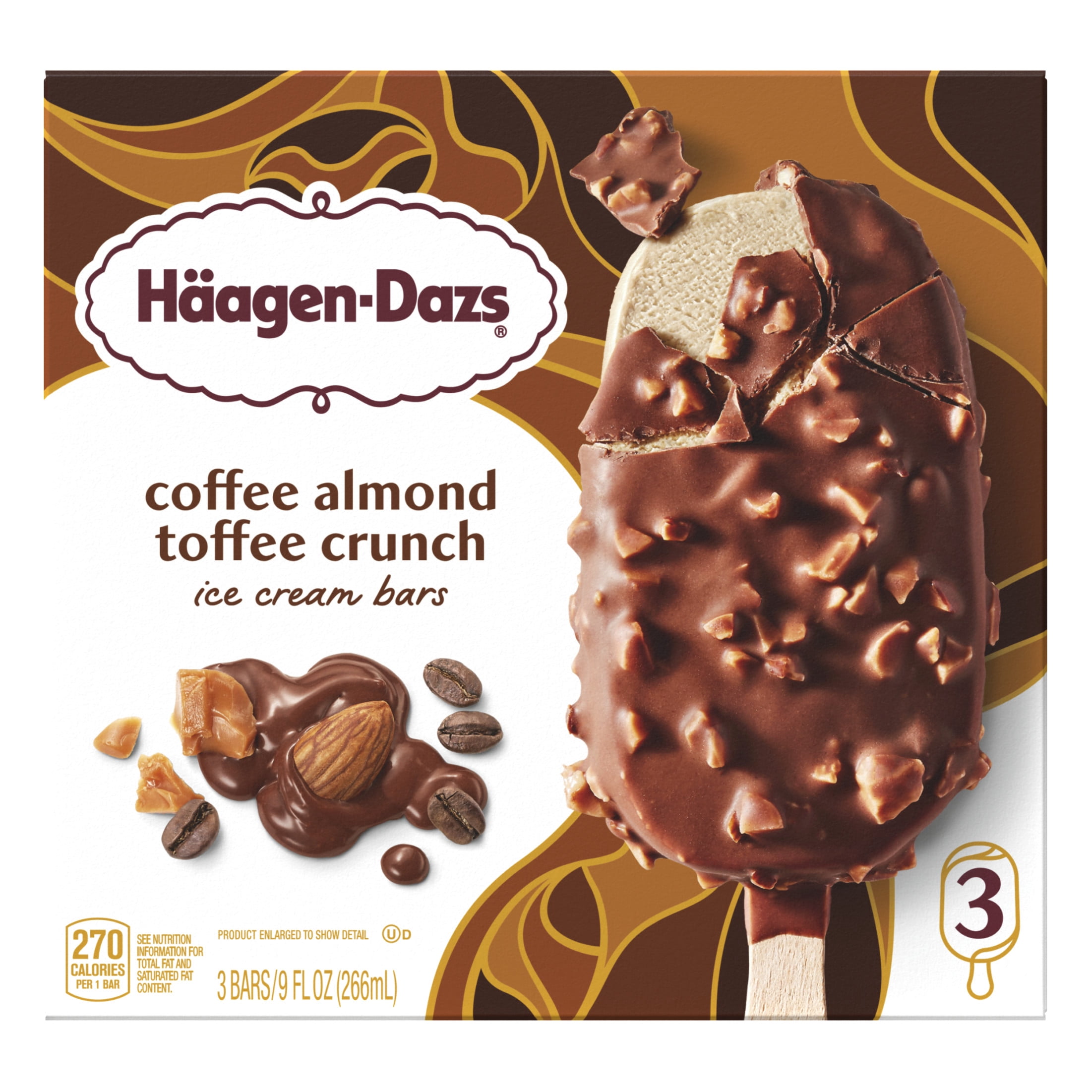 Haagen Dazs Coffee Almond Toffee Crunch Ice Cream Snack Bars, Gluten Free, Kosher, 3 Count