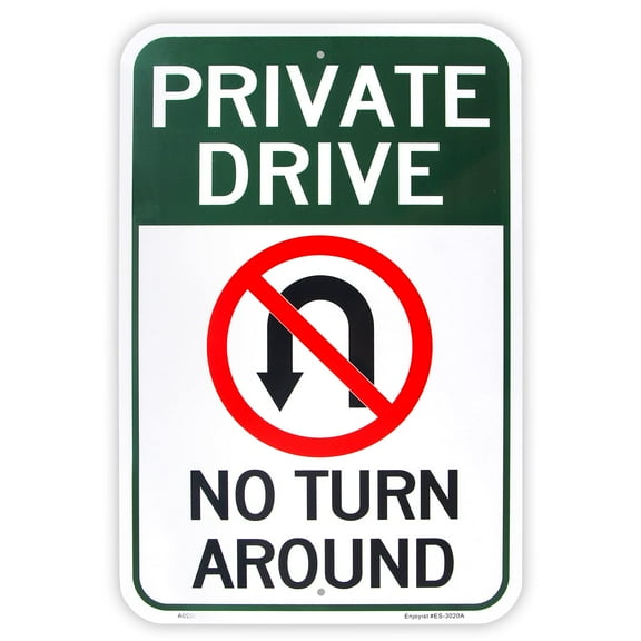 Large Private Drive, No Turn Around Aluminium Sign, Reflective Sign Rust Free - UV Protected and Weatherproof Size: 8 x 12 inch