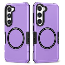 ELEHOLD Hybrid Rugged Case for Samsung Galaxy S24 Heavy Duty Full Protection Compatible with Mag Safe Anti-Scratch Shockproof Slim Magnetic Case for Samsung Galaxy S24, Purple