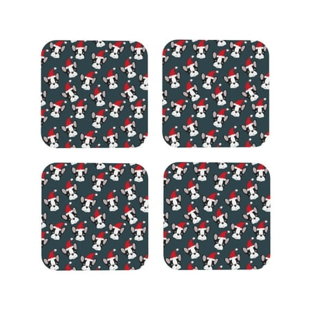 

Tideii Christmas Hat Cute Puppy A for Leather Coasters 4 Pieces Anti-fouling and Anti-scalding Decorative Coasters Suitable for Restaurants Kitchens Coffee Shops-Square