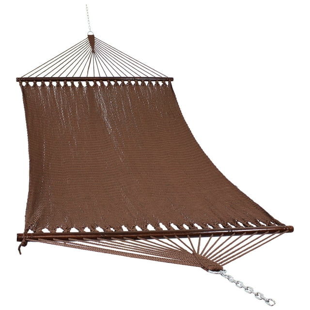 Sunnydaze Large Double Wide Two-Person Polyester Rope Hammock with Spreader Bars - 600 lb Weight Capacity - Mocha