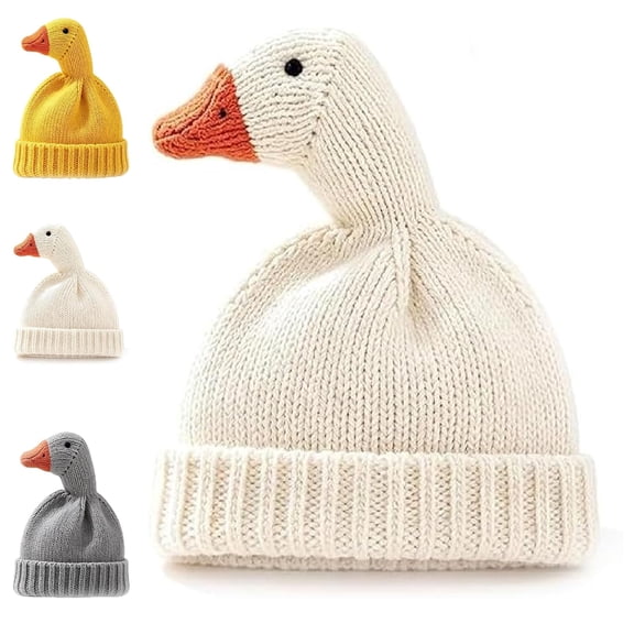 Goose Knit Beanie, Adorable 3D Crochet Goose Beanie Hat, Cute Silly Goose Winter Cuffed Knit Hat, Fits 17‑20 Inch Head Circumference