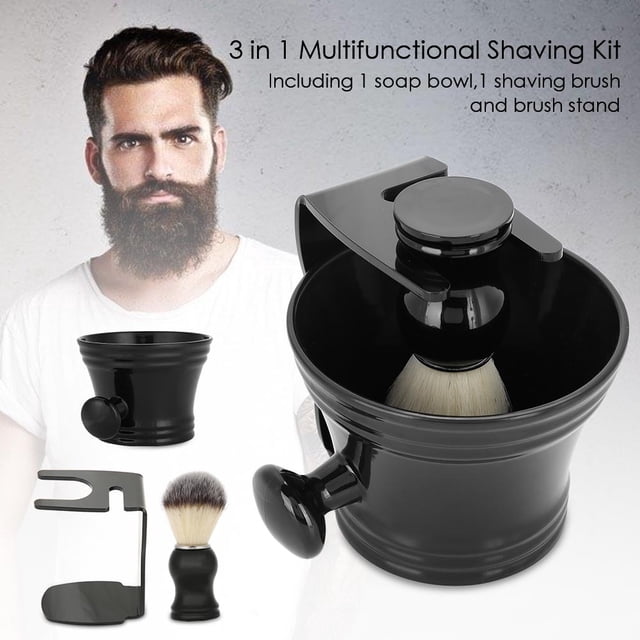 Fdit Ensemble de Brosses à Raser 3 en 1 avec Support de Brosse et Bol à Savon Kit de Rasage pour Hommes, Support de Brosse, Kit de Brosses à Raser