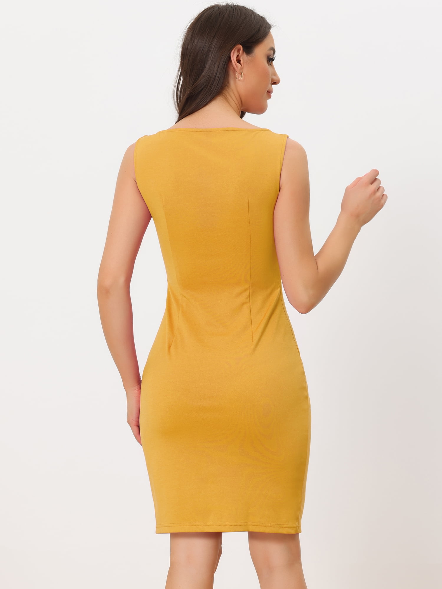 DARING DIVA Sleeveless Sheath Dress Boat Neck Casual Office Dresses M Yellow