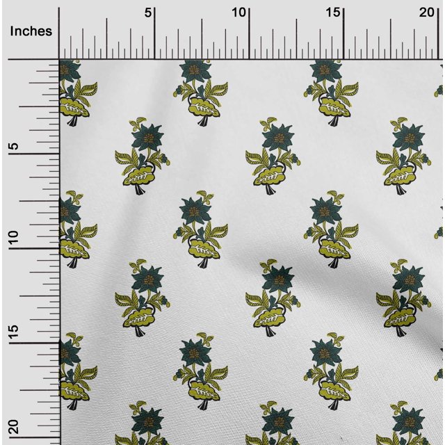 oneOone Cotton Poplin Fabric Leaves & Floral Block Print Fabric BTY 56 Inch Wide