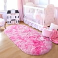 thumbnail image 4 of Junovo Fluffy Oval Rug Soft Tie Dye Area Rugs Shaggy Colorful Carpet Plush Bedside Carpet for Teen Dorm Baby Nursery,2.6 x 5.3ft,Pink, 4 of 7