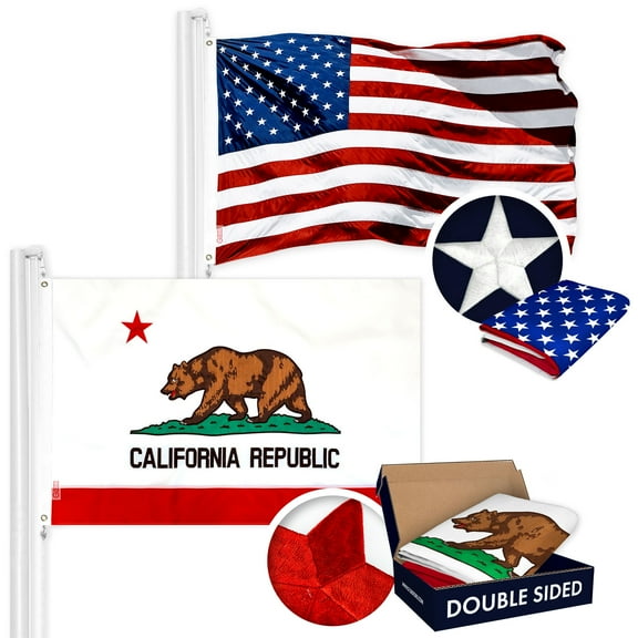 G128 - Wholesale Lot 3'x5' Embroidered USA & Embroidered California State 2 Sided Flag