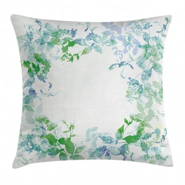 Mint Throw Pillow Cushion Cover, Floral Spring Wreath in Watercolor Paintbrush Stylized Hazy Effects Artful Image, Decorative Square Accent Pillow Case, 20 X 20 Inches, Seafoam Violet, by Ambesonne