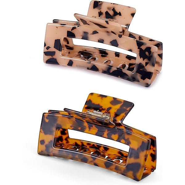 wonima11 Large Hair Claw Clips Big Cutout Tortoise Shell Celluloid Hair Jaw Clips 4.1inch French Design Rectangle Hair Clamp for Women Ladies
