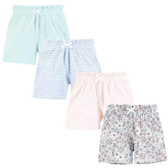Hudson Baby Infant Girls Shorts Bottoms 4-Pack, So Pretty Flower, 0-3 Months