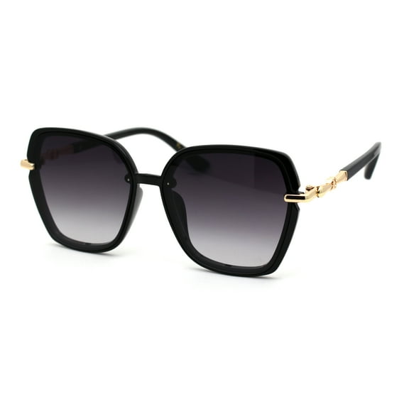 Womens Designer Chic Luxury Metal Jewel Arm Butterfly Sunglasses Black Gold Smoke