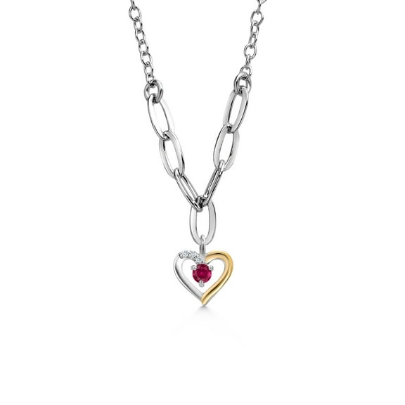 Gem Stone King Made in Italy 925 Silver and 10K Yellow Gold Lab Grown Diamond Pendant Necklace for Women with Charm Set with Moissanite