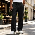 thumbnail image 4 of Domuza Sweatpants for Men Loose Fit Joggers Straight Wide Leg Lounge Pants Drawstring Elastic Waist Sweat Pants with Pockets, 4 of 7