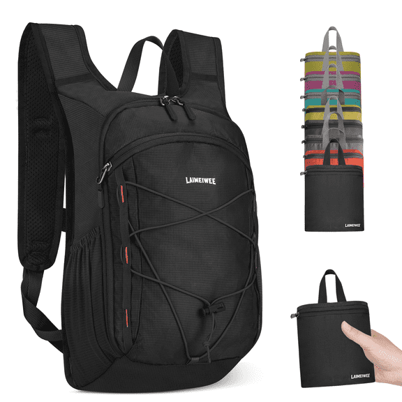 LAIMEIWEE Small Hiking Backpack, 13L Lightweight Foldable Travel Backpack for Men Women, Packable Daypack Hiking Bag for Camping Walking,Black
