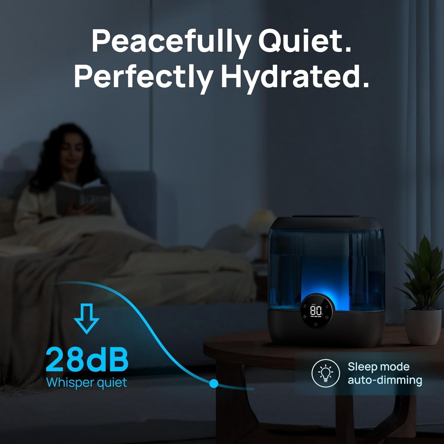 6L Top Fill Humidifiers for Bedroom, 60H Runtime 28 dB Quiet Supersized Cool Mist Air Humidifiers for Large Room, Baby Nursery, Plant, Indoor, Night Light, Easy to Clean, Precise Humidity Control
