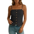 thumbnail image 6 of Camisole for Women Linen Women’s Square Neck Front Button Camisole, Spaghetti Strap Sleeveless Cami Tops, Asymmetric Hem Slim Fits Tank Tops Black XL, 6 of 7