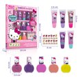 thumbnail image 2 of MAKEUPERIA Maquillaje Infantil Hello Kitty para Niñas, Set de Cosméticos con 5 Brillos Labiales, 5 Esmaltes Desprendibles, Calcomanías para Uñas, Sabor Frutal, Ideal como Regalo Seguro y Lavable, 2 of 7