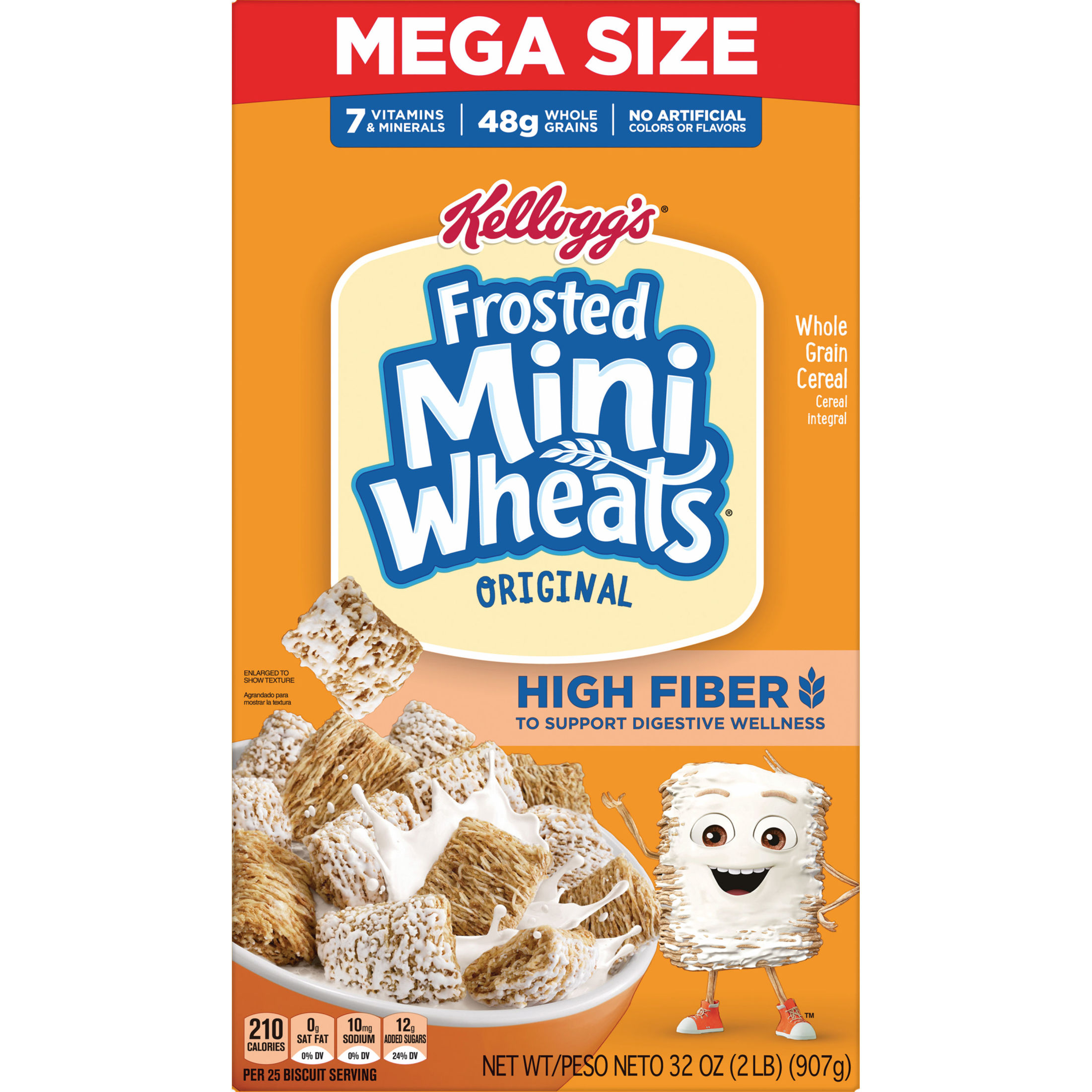 (8 pack) Kellogg's Frosted Mini-Wheats Original Breakfast Cereal, High Fiber, Mega Size, 32  oz