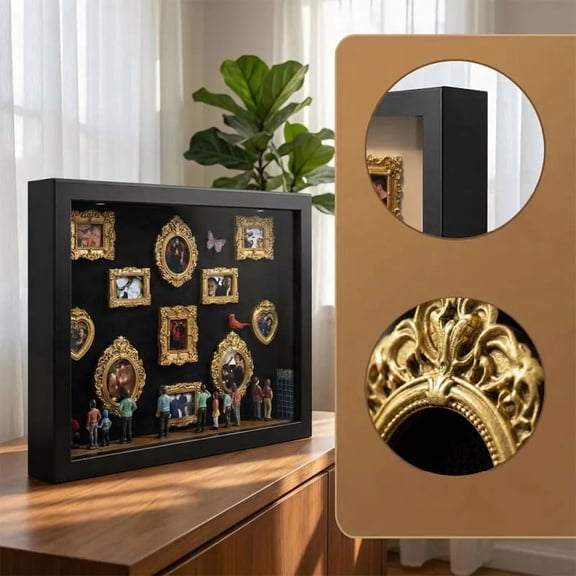 Diy Mini Museum Of Us Kit,Mini Frames Silhouette Box, Upgrade Shadow Box Frame Kit With Gold Miniature Museum & Figurines, Anniversary, Wedding & Home Decor,Custom Photo Optional(Without Light)