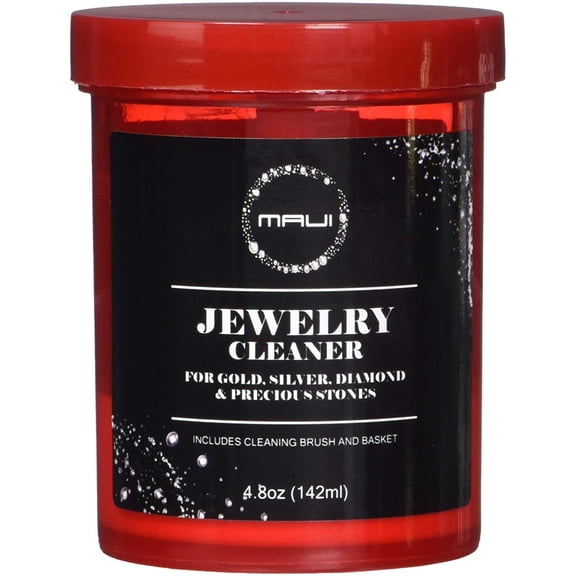 MAUI Jewelry Cleaner. Liquid Jewelry Cleaner Complete kit Solution with Cloth for GOLD, Silver, Diamond. Safety Solution Comes with Basket, Brush and Cloth for extra cleaning