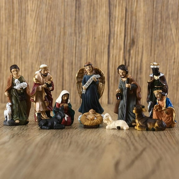 Christmas Nativity Set, 11Pcs Figures Real Life Nativity Full Complete Resin Ornaments, Nativity Scene with Resin Figures Statue Resin Crafts, Mini Jesus Resin Nativity Set,Christmas Decorations