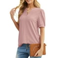 thumbnail image 3 of JWD Womens Shirts Casual V Neck Tshirts Puff Short Sleeve Summer Tops Tunic Blouses Dark Pink S, 3 of 6