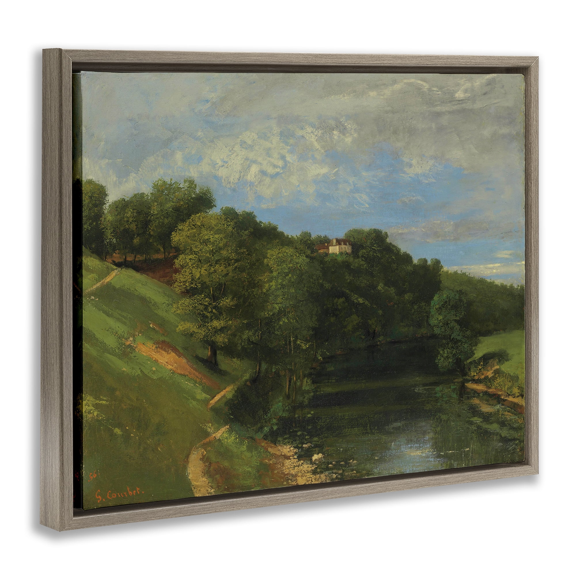 Stupell Industries Classic River Landscape Landscape & Nature Painting Brown Floater Framed Canvas Art Print Wall Art, 21 x 17