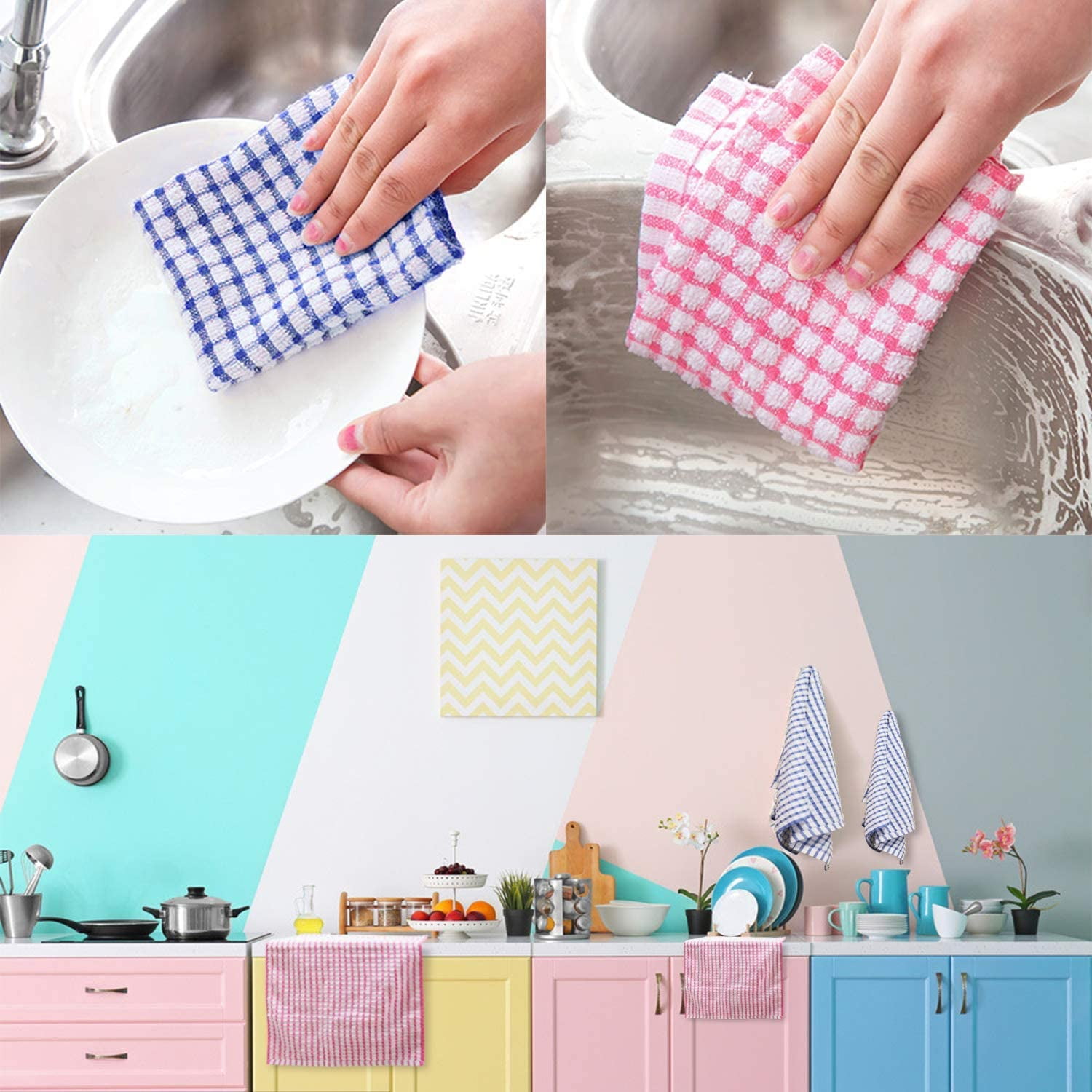 Kitchen Dishcloths 12pcs 11x12 Inches Bulk Cotton Kitchen Dish Cloths Scrubbing Wash Sets (Mix color)