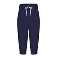 thumbnail image 4 of Lroveb Capri Pants for Women Drawstring Workout Summer Pants Shorts 2024 High Waisted Ruffle Floral Pleated Hem Casual Pants Dark Blue, 4 of 5