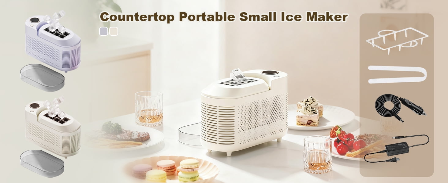 MUSICOZY Countertop Portable Small Mini Ice Maker - 8 Ice Cubes Ready in 15 Mins, Comes with Car Power, DIY Ice Making & Easy Ice Release, Suitable for Home, Kitchen, RV & Camping