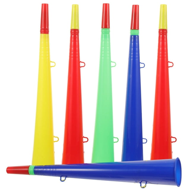 6 piezas de trompetas de plástico para juegos deportivos, accesorios para fiestas y conciertos, adornos de bocina (color aleatorio)