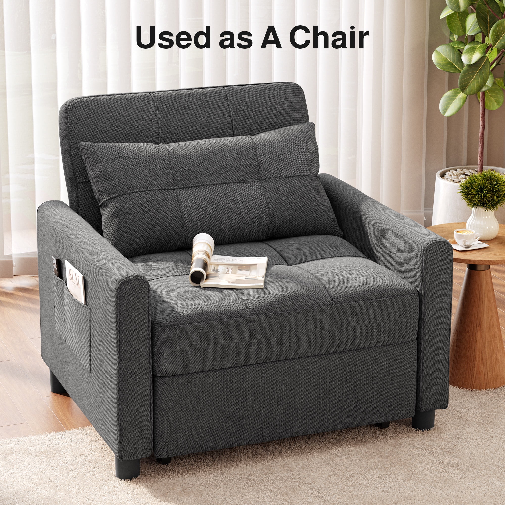 Sleeper Sofa with Adjustable Backrest and Pillow, Lofka Sofa Bed Couch for Living Room|Small Apartment, Dark Gray