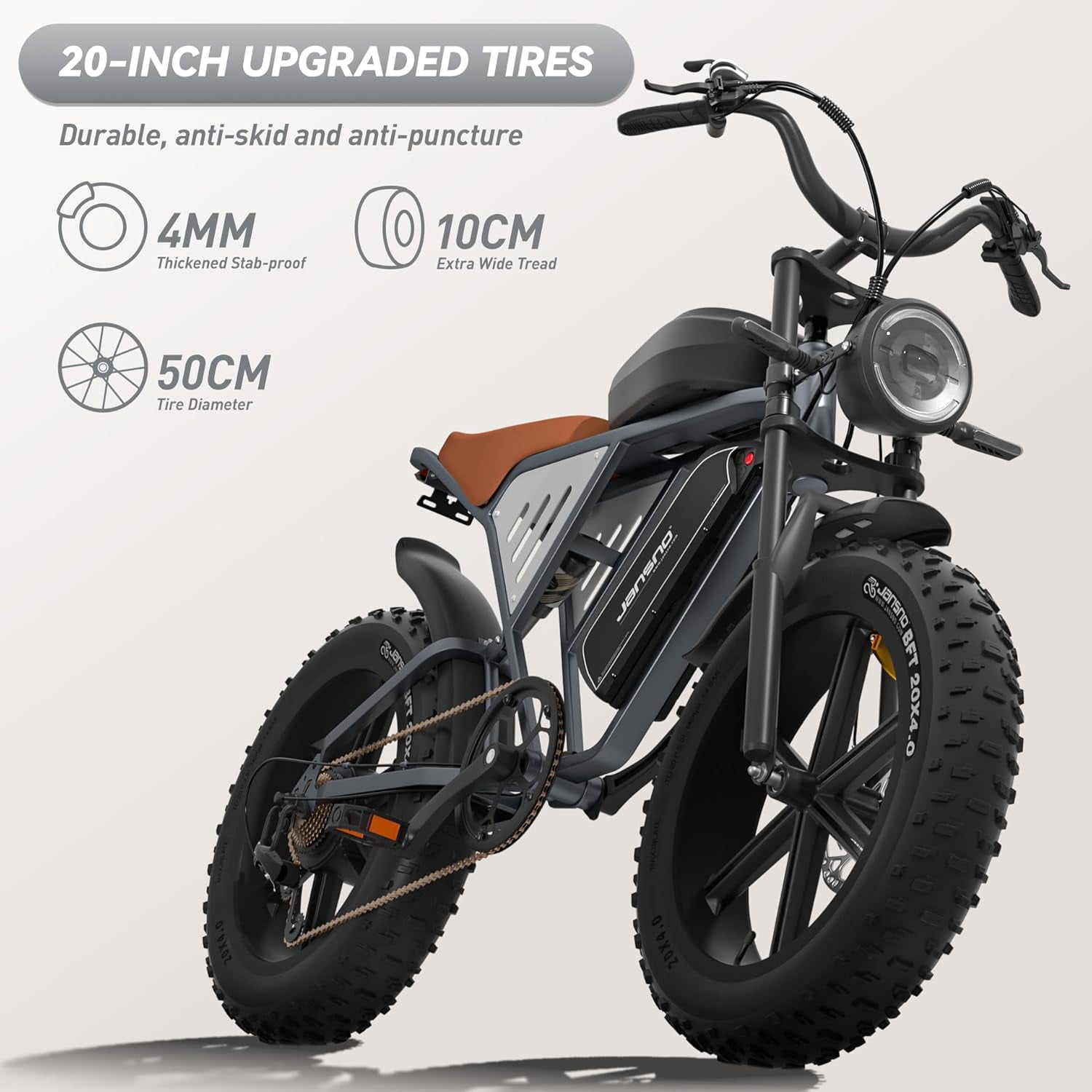 JANSNO X70 Electric Bike 48V 34Ah Modular Dual Batteries,20"x4.0 Adult Electric Bike with 750W Motor with Unlockable Rage Mode, Extra Long Range, 7-Speed Transmission UL2849