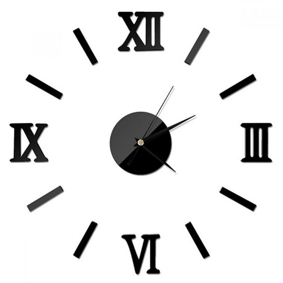 3D DIY Roman Numerals Frameless Wall Clock Surface Acrylic Mirror Stickers Stickers Home Office School Wall Decor Clock-Black