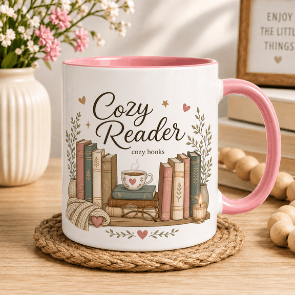 Cozy Reader Ceramic Coffee Mugs Personalized Floral Books Gift for Book Lovers 11 oz 15 oz