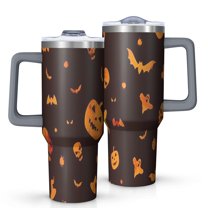 Glowing Halloween Icons Pattern Tumbler with Handle and Lid,40oz Double Wall Vacuum Insulated Tumbler,Cups Gift for Women and Men