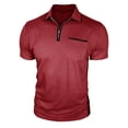 thumbnail image 4 of IWRICH Men's Short Sleeve Polo Shirts Quarter-Zip Casual Slim Fittops Lapel Neck Basic V Neck Tees Red XL, 4 of 7