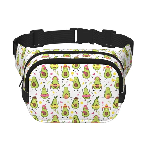 Balery Avocado Playing Music Mochila Cinturón para Mujeres y Hombres, Bolsa de Cintura Impermeable de Doble Capa con Correa