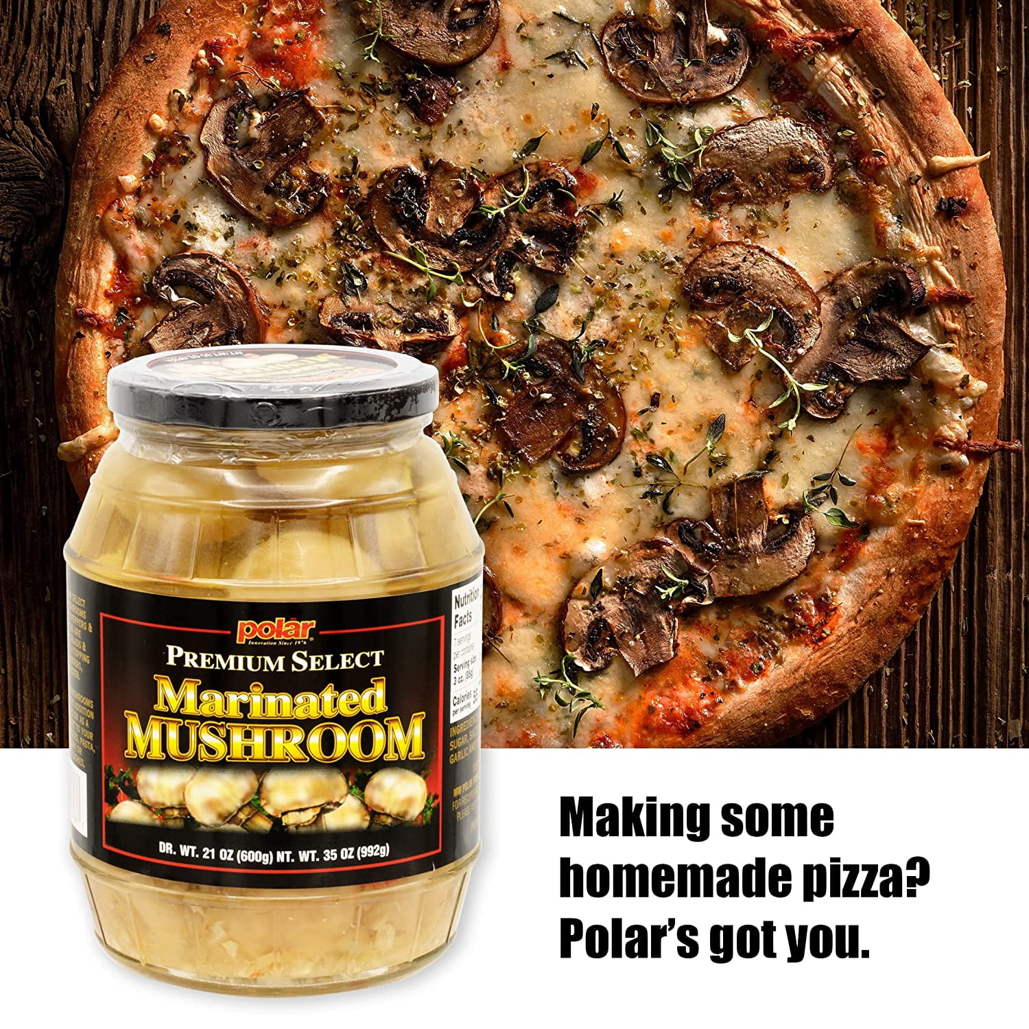 MW Polar Whole Marinated Mushrooms 35 oz Glass Jar (Pack of 2)