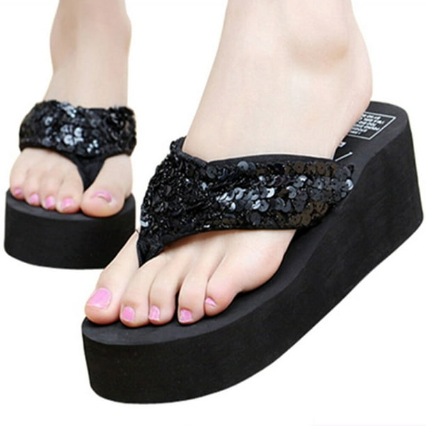 thong sandals Women's Glitter Platform Sandals Shiny Thong Sandals