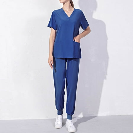 

Alrise Women s Scrubs Joggers Set V-Neck Two-Piece Wash Clothes Set Elastic Quick-Drying Clothes Royal Blue X-Large